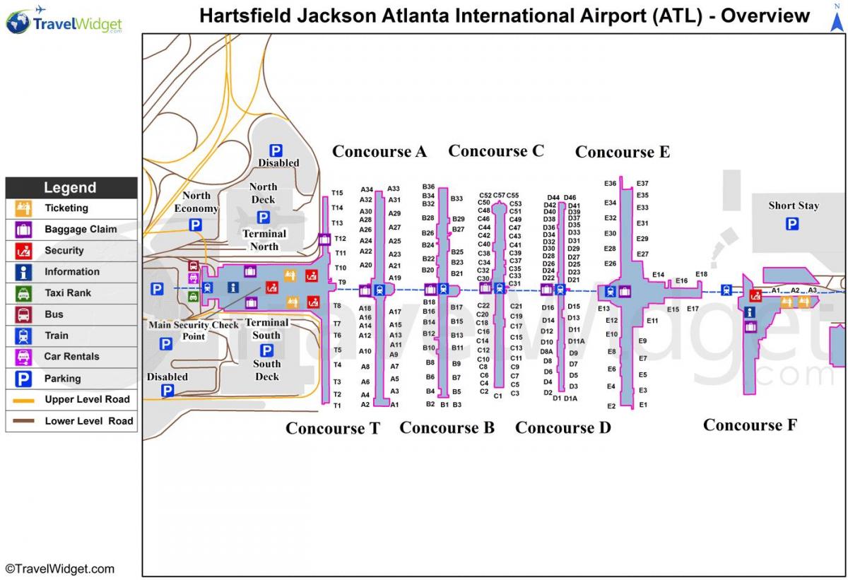 kart over Hartsfield-Jackson Atlanta Internasjonale Lufthavn
