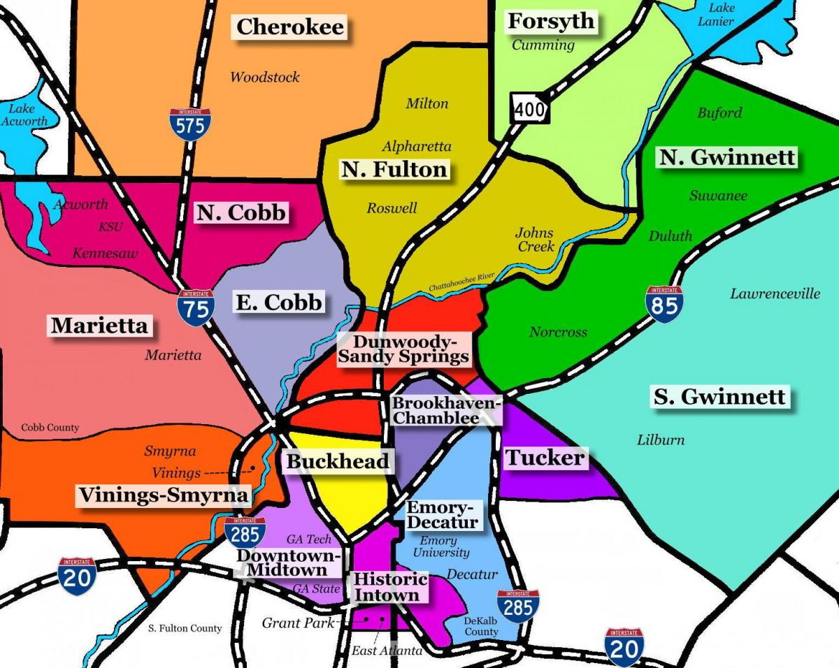 kart av Atlanta forstedene