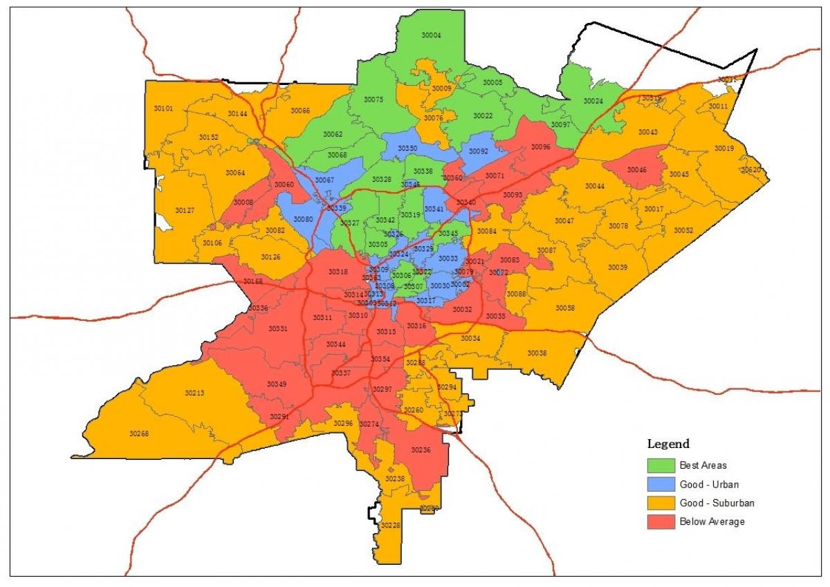 postnummer map of Atlanta